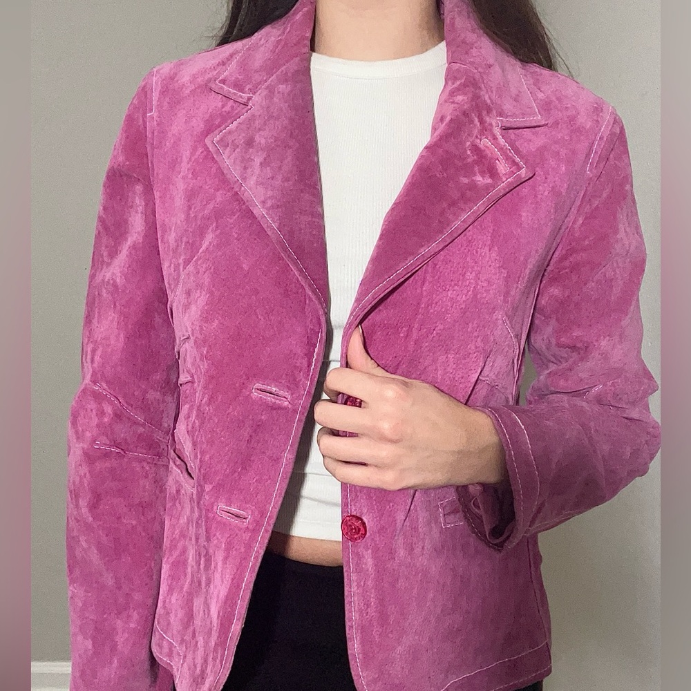 Wilson’s maxima vintage pink leather blazer button jacket large